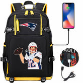 Brady Rugby Player Football Team USB Charging Backpack School Notebook Travel Bags