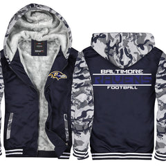 Baltimore Football Team Ravens Unisex Lined Hoodie Fleece Sweatshirt Full Zipper Hooded Thicken Jacket