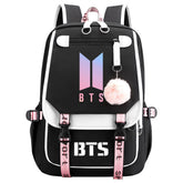 BTS Cartoon Waterproof Backpack School Notebook Travel Bag USB Charging