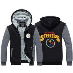Pittsburgh Football Steelers Unisex Lined Hoodie Fleece Sweatshirt Full Zipper Hooded Thicken Jacket