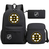 Boston Bruins Hockey League Printed Schoolbag Backpack Shoulder Bag Pencil Bag 3pcs set for Kids Students