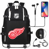 Detroit Red Wings Hockey League USB Charging Backpack School Notebook Travel Bags