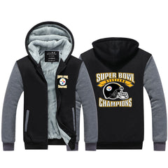 Pittsburgh Football Steelers Unisex Lined Hoodie Fleece Sweatshirt Full Zipper Hooded Thicken Jacket