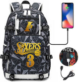 Philadelphia Basketball Sixers Celtics USB Charging Backpack School Notebook Travel Bags