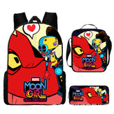Moon Girl and Devil Dinosaur Full Printed Backpack Schoolbag Travel Notebook Bag Lunch Bag Pencil Bag for Kids Students 3PCS
