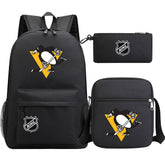 Pittsburgh Penguins Hockey League Printed Schoolbag Backpack Shoulder Bag Pencil Bag 3pcs set for Kids Students