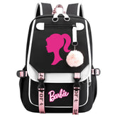 Pink Barbie Waterproof Backpack School Notebook Travel Bags USB Charging