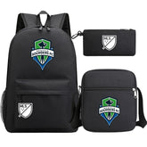 Seattle Soccer Sounders Printed Schoolbag Backpack Shoulder Bag Pencil Bag 3pcs set for Kids Students