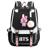 BTS Cooky Waterproof Backpack School Notebook Travel Bag USB Charging