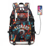 Los Angeles Clippers Basketball Leonard USB Charging Backpack School Notebook Travel Bags