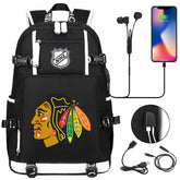 Chicago Blackhawks Hockey League USB Charging Backpack School Notebook Travel Bags