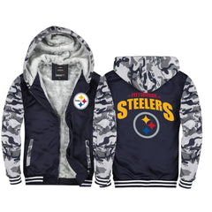 Pittsburgh Football Steelers Unisex Lined Hoodie Fleece Sweatshirt Full Zipper Hooded Thicken Jacket