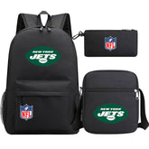 New York Jets Football Team Printed Schoolbag Backpack Shoulder Bag Pencil Bag 3pcs set for Kids Students