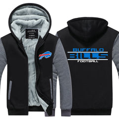 Buffalo Football Team Bills Unisex Lined Hoodie Fleece Sweatshirt Full Zipper Hooded Thicken Jacket