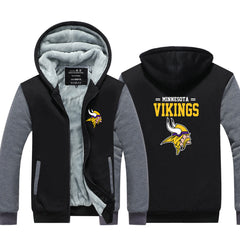 Minnesota Football Vikings Unisex Lined Hoodie Fleece Sweatshirt Full Zipper Hooded Thicken Jacket