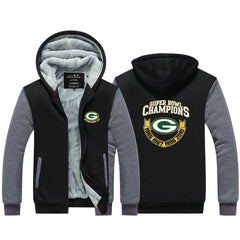 Green Bay Football Packers Unisex Lined Hoodie Fleece Sweatshirt Full Zipper Hooded Thicken Jacket
