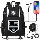 Los Angeles Kings Hockey League USB Charging Backpack School Notebook Travel Bags