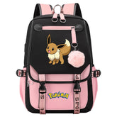 Pokemon Eevee Waterproof Backpack School Notebook Travel Bags USB Charging