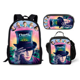 Charlie and the Chocolate Factory Backpack Schoolbag Lunch Bag Pencil Bag for Kids Students 3PCS
