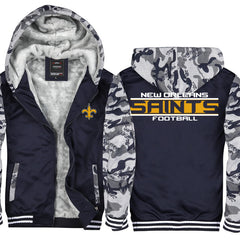 New Orleans Football Team Saints Unisex Lined Hoodie Fleece Sweatshirt Full Zipper Hooded Thicken Jacket