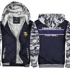 Minnesota Football Team Vikings Unisex Lined Hoodie Fleece Sweatshirt Full Zipper Hooded Thicken Jacket