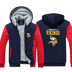Minnesota Football Vikings Unisex Lined Hoodie Fleece Sweatshirt Full Zipper Hooded Thicken Jacket