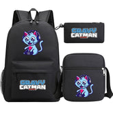Gravy Cat Man Printed Schoolbag Backpack Shoulder Bag Pencil Bag 3pcs set for Kids Students