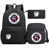 New England Soccer Revolution Printed Schoolbag Backpack Shoulder Bag Pencil Bag 3pcs set for Kids Students