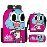 The Amazing World of Gumball Full Printed Backpack Schoolbag Travel Notebook Bag Lunch Bag Pencil Bag for Kids Students 3PCS