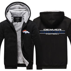 Denver Football Team Broncos Unisex Lined Hoodie Fleece Sweatshirt Full Zipper Hooded Thicken Jacket