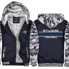 St Louis Football Team Rams Unisex Lined Hoodie Fleece Sweatshirt Full Zipper Hooded Thicken Jacket