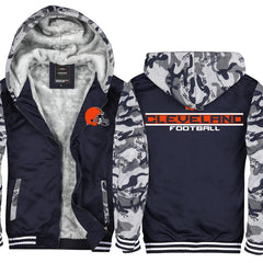 Cleveland Football Team Unisex Lined Hoodie Fleece Sweatshirt Full Zipper Hooded Thicken Jacket