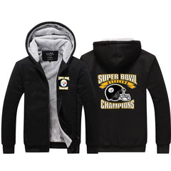Pittsburgh Football Steelers Unisex Lined Hoodie Fleece Sweatshirt Full Zipper Hooded Thicken Jacket