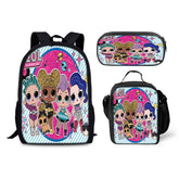 LOLSurprise Doll Backpack Schoolbag Lunch Bag Pencil Bag for Kids Students 3PCS