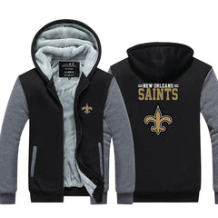 New Orleans Football Saints Unisex Lined Hoodie Fleece Sweatshirt Full Zipper Hooded Thicken Jacket