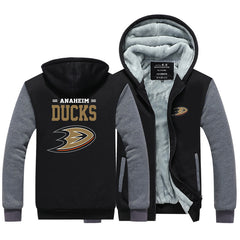Anaheim Ducks Hockey Team Unisex Lined Hoodie Fleece Sweatshirt Full Zipper Hooded Thicken Jacket