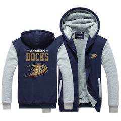 Anaheim Ducks Hockey Team Unisex Lined Hoodie Fleece Sweatshirt Full Zipper Hooded Thicken Jacket