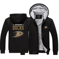 Anaheim Ducks Hockey Team Unisex Lined Hoodie Fleece Sweatshirt Full Zipper Hooded Thicken Jacket