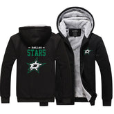 Dallas Stars Hockey Team Unisex Lined Hoodie Fleece Sweatshirt Full Zipper Hooded Thicken Jacket
