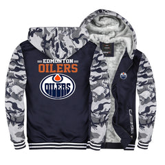 Edmonton Oilers Hockey Team Unisex Lined Hoodie Fleece Sweatshirt Full Zipper Hooded Thicken Jacket