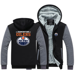 Edmonton Oilers Hockey Team Unisex Lined Hoodie Fleece Sweatshirt Full Zipper Hooded Thicken Jacket