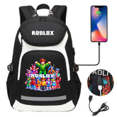 Roblox Game USB Charging Backpack School Notebook Travel Bags