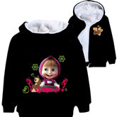 Masha and The Bear Sherpa Lined Hoodie Fleece Sweatshirt Full Zip Hooded Jacket for Kids