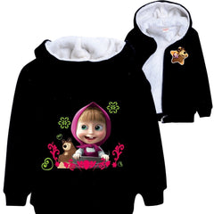 Masha and The Bear Sherpa Lined Hoodie Fleece Sweatshirt Full Zip Hooded Jacket for Kids