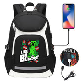 Minecraft Creeper USB Charging Backpack School Notebook Travel Bags