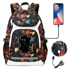 Minecraft Enderman USB Charging Backpack School Notebook Travel Bags