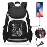 Minecraft USB Charging Backpack School Notebook Travel Bags