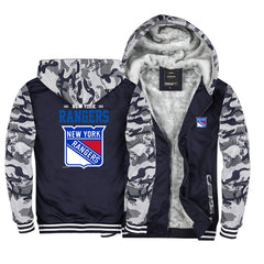 New York Rangers Jackets Hockey Team Unisex Lined Hoodie Fleece Sweatshirt Full Zipper Hooded Thicken Jacket