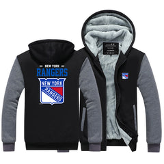 New York Rangers Jackets Hockey Team Unisex Lined Hoodie Fleece Sweatshirt Full Zipper Hooded Thicken Jacket
