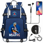 Paris Saint Germain Football Mbappe USB Charging Backpack School Notebook Travel Bags